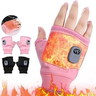 Electric Heated Gloves, Heated Gloves Rechargeable, Heated Work Gloves - 3-Speed Adjustable Heated Riding Gloves, Rechargeable Fingerless, Half-Finger, Fast Heating