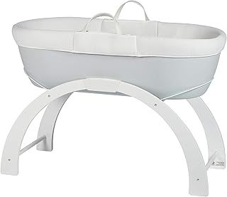Shnuggle Dreami Moses Basket Pod Crib and Curve Rocking Stand - Portable + Adjustable Height - Pebble Grey