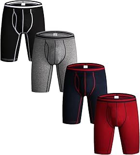 Nuofengkudu Pack of 3 & 4 Men's Long Leg Boxer Shorts Briefs Cotton Multipack Open Fly Pouch Sports Underpants Underwear Assorted