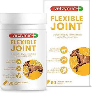 Vetzyme Flexible Joint Supplements for Dogs (90 Tablets) - Hip and Joint Care with Glucosamine, Tasty Chicken Flavour