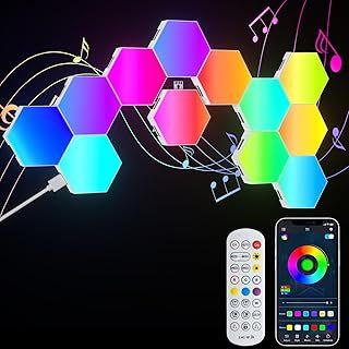 Hexagon LED Lights, 12 Pack RGB Hex Light Panels, Smart Wall Gaming Panels Sync to Music for Room Bar Bedroom Home Decor Room, With App & Remote Control