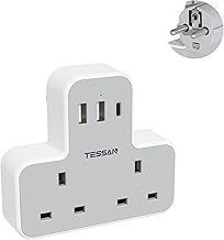 UK to European Travel Plug Adapter, TESSAN EU Adapter with 3 USB Ports (1 USB C), 2 Way Adaptor UK to Europe, Euro Plug for Spain Germany France Turkey Greece Portugal Type E F