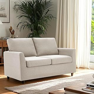 2 Seater Sofa with Removable Sofa Covers, Double Seat Small Sofa Loveseat Couch Modern, White