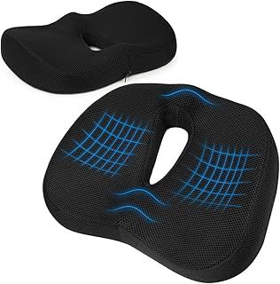 Memory Foam Seat Cushion, Breathable Seat Pads, Non-slip Chair Cushion for Office Computer Car, Coccyx Cushion for Lower Back, Coccyx Pain & Sciatica Relief, Washable Removable Cover, Black