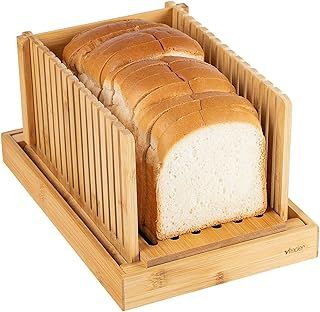Vencier Foldable Bamboo Bread Slicer Homemade Bread Bakery Loaves, Cakes & Bagels Cutting Knife Guide