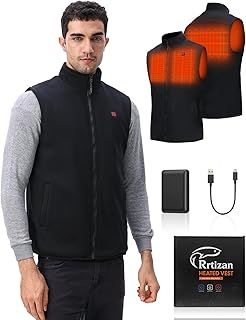 Rrtizan Heated Vest for Mens with Power Bank, Heated Gilet with 3 Temperature Levels and Heat Sheets, Knitted lining, Sleeveless Electric Heated Jacket, Washable Heated Body Warmer for Outdoor