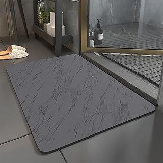 Stone Bath Mat Quick Dry 45x70CM Super Absorbent Bathroom Mat Marble Pattern Gray Bath Rug Non Slip Anti Mould Floor Mat for Bathroom（Cloud Gray, 45 * 70cm）