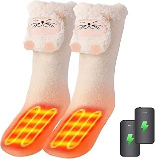 Women Heated Socks Foot Warmer for Bed, Indoor Thickening Electric Heating Socks with 4000mah Battery, 3 Heating Levels