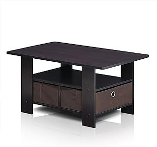 Furinno Andrey Coffee Table with Bin Drawer, Dark Walnut, 80 (W) x 39.6 (H) x 48.3 (D) cm