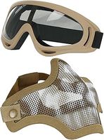 Aoutacc Airsoft Mask and Goggles Set, Half Face Full Steel Mesh Mask and Goggles for CS/Hunting/Paintball/Shooting