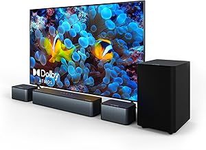 ULTIMEA 5.1 Soundbar Compatible with Dolby Atmos, 410W Surround Sound System Sound Bar for TV, Sound Bar with Wireless Subwoofer, Surround and Bass Adjustable Home Audio TV Speakers, Poseidon D60