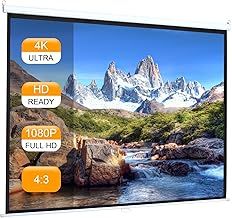 Pull Down Projector Screen 72in, Projection Screen for 4K 3D 1080P HD, Wall & Ceiling Mount Manual Projector Screen with 4:3 Ratio Matte White Screen for Indoor Outdoor Public Display, 140x105cm