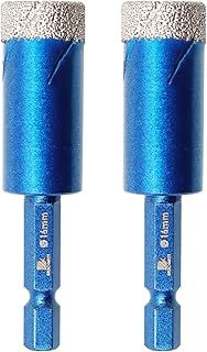 Diamond Drill Bit 16mm,BRSCHNITT 2pcs/pack 16mm Diamond Hole Saw Drill Bit for Porcelain Tile Ceramic Stone Granite Marble,Hex Shank Dry Drilling Diamond Core Drill Bit Set