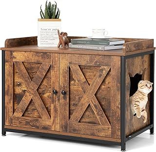 Maxmass Cat Litter Box Enclosure, Hidden Kitty Washroom Toilet with 2 Doors and and Side Entrance, Wooden Cat House Furniture for Bedroom, Living Room and Bathroom (Brown, 80 x 50 x 58 cm)