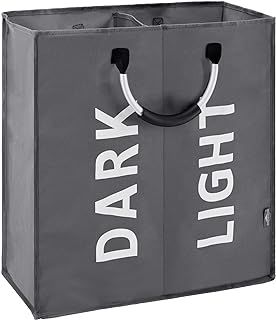 DOKEHOM 80L Large Collapsible Washing Laundry Basket Bag with 2 Sections for Bedroom, Fabric (Dark Grey)