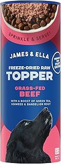 James & Ella Freeze-Dried Raw Dog Food Topper (50g) ❘ Nutritious Grass Fed Beef ❘ Freeze-Dried to Seal in Nutrients, Packed with Essential Oils & Minerals for Happy, Healthy Dogs, Grain & Gluten Free