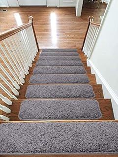 Soft Shaggy Carpet Stair Treads NON-SLIP MACHINE WASHABLE Mats/Rugs, 22x67cm, 30mm Thickness (Grey, 15)