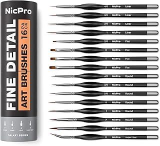 Nicpro 16PCS Miniature Paint Brushes, Model Paint Paint Brushes Micro Detail Paint Brush Set Fine Detailing for Watercolour Oil Acrylic, Paint by Number, Citadel, Figurine, 40k Model - with Container