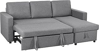 Yaheetech Sofa Bed L-Shaped Couch Sofa Corner Sofa 3 Seater Pull Out Sofa Bed with Storage, Convertible Click Clack Sofa Bed Settee Sectional Sofa for Living Room, Office, Light Grey