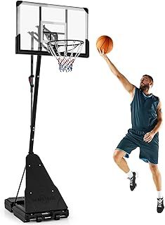 COSTWAY Adjustable Basketball Hoop, 4.9-10 FT Goal With 44 Inch Shatterproof Backboard, Rebounder and Wheels, Portable Stand System for Kids Teens Adults