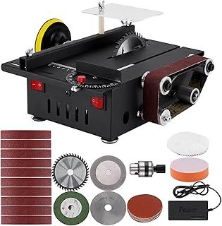 Mini Table Saw with Belt Sander, Precision Desktop Woodworking Small Bench Saws Mini Sanding Disc Machine for Handmade DIY Hobby Model Crafts PCB Cutting Machine, 300W Power