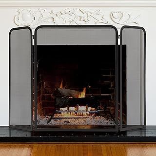 GiantexUK 3-Panel Folding Fireplace Screen, Heavy Duty Metal Mesh Spark Guard, Freestanding Spark Protection Fire Guard Barrier for Child Baby Pet Open Fire