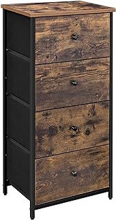SONGMICS Chest of Drawers Bedroom, Drawer Storage Unit, Dresser with 4 Fabric Drawers, Metal Frame, Tall and Slim, for Closet, Rustic Brown and Ink Black LGS04H
