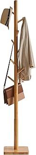 YMYNY Coat Rack Stand with Square Base, Wooden Coat Tree, Hall Tree Free Standing with 8 Hooks, Clothes Stand for Coats, Hat, Handbag, Umbrella, for Office, Hallway, 29 x 29 x 176CM Natural HCR002N