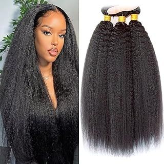 Yaki Straight Bundles Human Hair Bundles 14 16 18 inch Kinky Straight Hair 3 Bundle 10A Brazilian Kinky Straight Human Hair Weave For Black Women Natural Color
