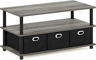Furinno Frans Turn-N-Tube Coffee Table with Bin Drawers, French Oak Grey/Black/Black, 79.2 (W) x 40.1 (H) x 39.4 (D) cm