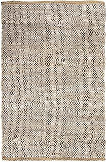 Recycled Leather Chindi Rug- Sand Beige. Small Handmade Area Rag Rug, Woven Traditional Indian Carpet For Living Room, Bedroom, Hallway - 60x90cm (2' x 3').