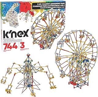 K'NEX , Thrill Rides 3-in-1 Classic Amusement Park Building Set , 744 Piece Kids Building Set for Creative Play, Three Fair Ground Rides, Suitable for Boys and Girls Ages 9+ , Basic Fun 17035