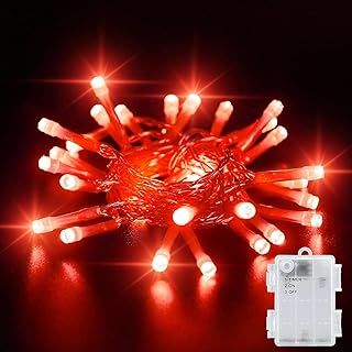 Dalugo Red Battery Fairy Lights, 3M 30 LED Red Christmas Lights with 6h Timer, IP65 Waterproof Battery Powered Fairy Lights for Indoor Outdoor Valentines Day Decorations