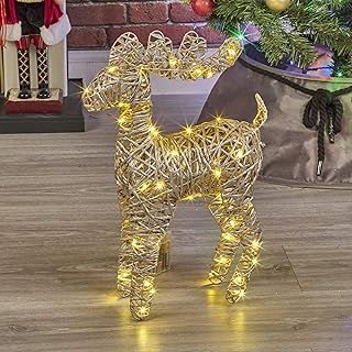 URBNLIVING Light Up LED Reindeer Stags, 45cm Illuminated Christmas Decoration Ornament Figurines, Battery Powered 3xAA Christmas Display Decor (Gold with Glitter)