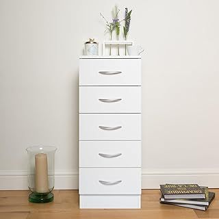 Home Treats Chest of Drawers - 5 Drawers White Bedroom Wooden Furniture. Anti-Bowing Storage Organiser for Any Room (White, 5 Drawer Tallboy)
