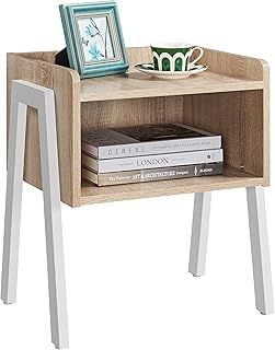 Yaheetech Bedside Table, Stackable Side Table with Open Storage, 2-Tier Wood Look End Table with Metal Frame, Retro Rustic Accent Furniture for Living Room/Bedroom, Light Oak