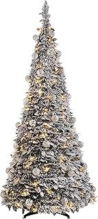 WeRChristmas Pre-Decorated Pop-Up Snow Flocked White Christmas Tree, 150 Warm LED, 6 feet/1.8 m
