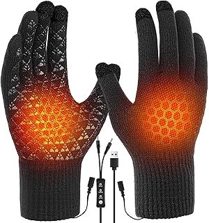 Auniq USB Heated Gloves for Men Women, Heating Mittens 3 Levels Temperature Knitting Mittens Screen Touch Laptop Thermal Gloves Double-sided Heating Warm Gloves Hand Warmer Gift Indoor