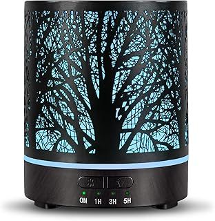Essential Oil Diffuser Aroma Diffuser - Electric Fragrance Air Diffuser with Waterless Auto-Off 4 Mist Modes Ultrasonic Scented Diffuser 7 LED Night Light for Home Office - 300ml Metal Forest