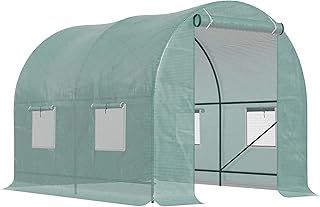 Outsunny Reinforced Walk In Polytunnel Greenhouse with Roll Up Door, Galvanised Steel Frame and Zipped Door Windows (2 x 2.5m), Green