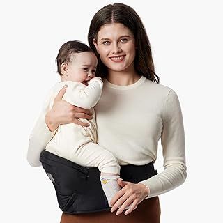 Momcozy CPC-Certified Baby Hip Carrier - Adjustable Waistband with Original 3D Belly Protector, Ergonomic Carrier with Various Pockets for Newborns & Toddlers up to 45lbs (Black, Large)