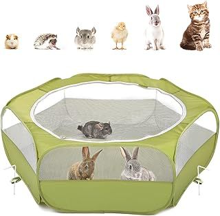 Pawaboo Small Animals Playpen, Waterproof Small Pet Cage Tent with Zippered Cover, Portable Outdoor Yard Fence with 3 Metal Rod for Kitten/Puppy/Guinea Pig/Rabbits/Hamster/Chinchillas, Green