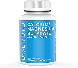 BodyBio Butyrate Supplement - Postbiotic for Gut Microbiome Health, Digestion and Regulation Support - Butyric Acid with Calcium Magnesium - 100 Capsules