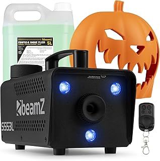 beamz S553L Halloween Smoke Machine - Pumpkin Fog Machine with LED Lights, 5L Fluid & Balloon - Create Spooky Halloween Fog Effects with Plastic Pumpkin halloween Decorations & Remote Control
