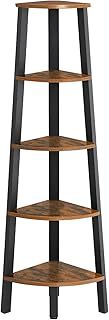 VASAGLE Corner Bookcase 5 Tier Shelf Ladder Shelf Storage Unit Plant Holder for Living Room Industrial Style with Steel Frame, Rustic Brown and Black LLS35X