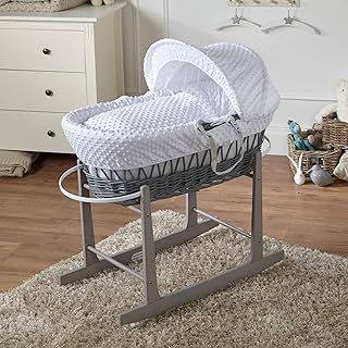 For Your Little One White Dimple Grey Wicker Moses Basket With Stand
