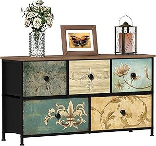 VEDECASA Dresser with 5 Drawers Wide Drawer Dresser for Bedroom TV Stand with Storage Drawers for Closet Living Room Nursery Hallway Sturdy Metal Frame Wooden Top Easy to Install