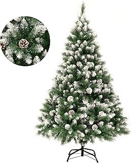 GIGALUMI 150cm/5ft Fold-Out Artificial Christmas Tree Retractable Xmas Tree with snow and real pine cones Indoor Decoration Pine Tree