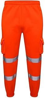 Romaans Hi Vis Jogging Bottoms High Visibility Combat Cargo Thick Trousers Reflective Tape Safety Work Wear Elasticated Waist Joggers Sweat Jog Tracksuit Pants