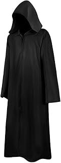 AOOWU Jedi Black Cape, Black Cloak Jedi Warrior Costume for Adults, Vampire Cape with Hood, Adult Halloween Cosplay Vampire Christmas Party Fancy Dress Costume Robe Cape for Women Men